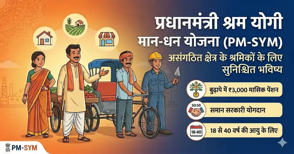 Detailed chart showing PM Shram Yogi Maandhan Yojana monthly contribution rates by age for 2026.